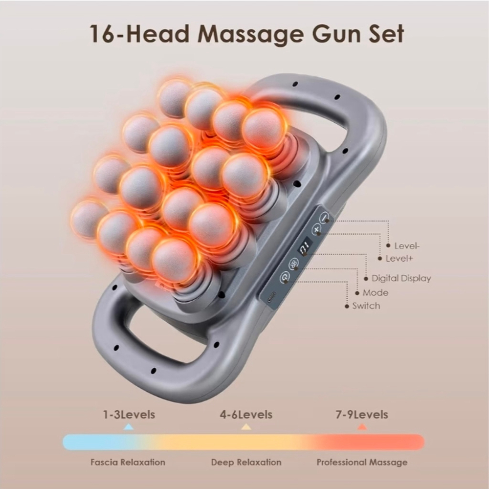 16 Head Massage Gun Set, Deep Tissue Percussion Massager - Picture 7 of 11